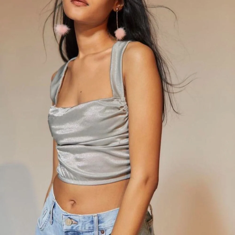 Urban Outfitters Out From Under Ella Shine Ruched Bustier Corset Top Silver. S. - Picture 2 of 10